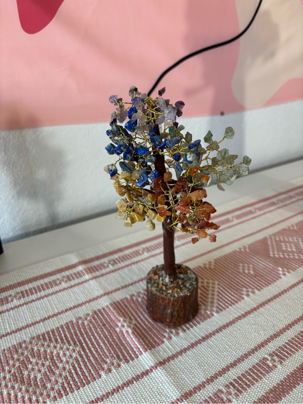 Handcrafted Gemstone Wire Tree Sculpture - Multicolor